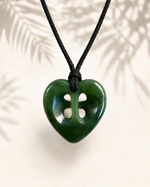 NZ Greenstone Cross Heart 30mm