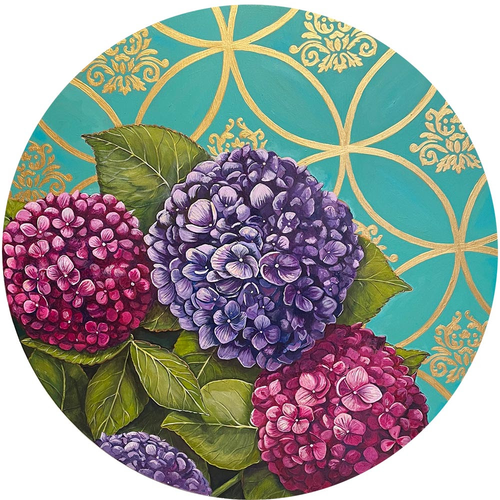 Circular White Framed - Hydrangea 430mm x 430mm