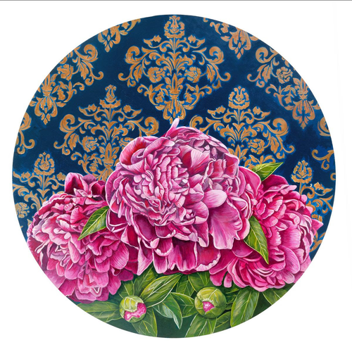Circular White Framed - Peonie 430mm x 430mm