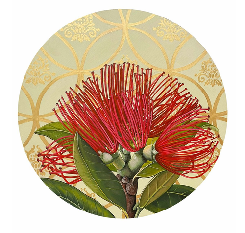 Circular White Framed - Pohutukawa 430mm x 430mm