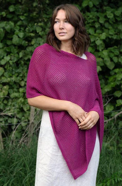 Cotton + Merino Mesh Poncho Cerise