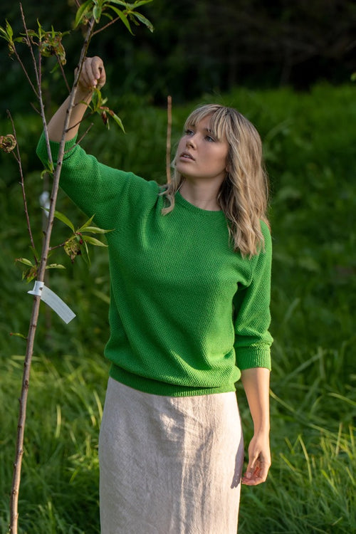 Cotton + Merino Penny Textured Jumper Kelly Green 2