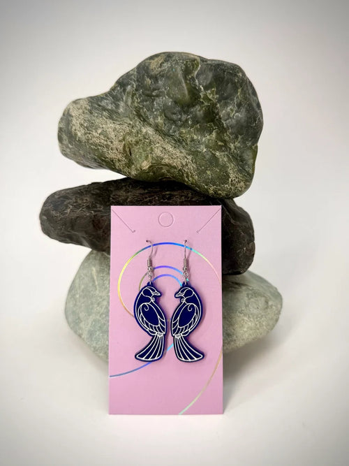Earrings Manu Whakakai Tui Blue