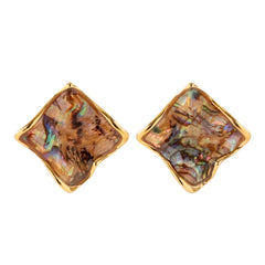 Eco-friendly Brass Earrings - Uneven Square Paua