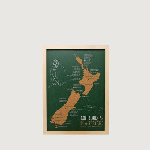 Framed Pin Cork NZ Map - Golf Courses