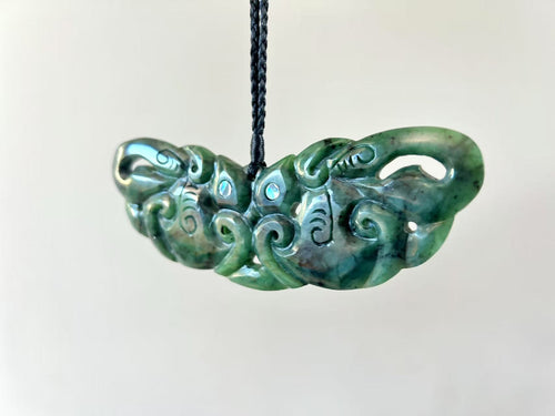 Greenstone Pendant Breast Plate w Paua 130mm