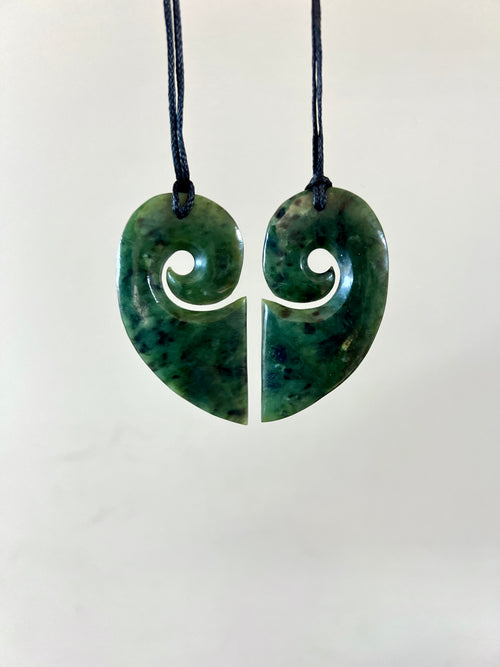 Greenstone Pendant Koru Heart Pair (Set of 2)