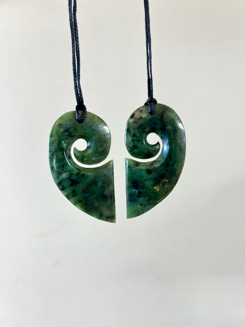 Greenstone Pendant Koru Heart Pair (Set of 2)