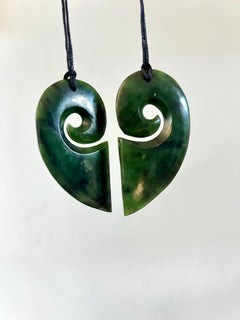 Greenstone Pendant Koru Heart Pair (Set of 2)