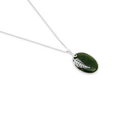 Greenstone / Pounamu Oval Shape + Sterling Silver Fern