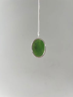Greenstone / Pounamu Oval Shape + Sterling Silver Fern