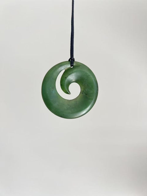 Greenstone / Pounamu Pendant Circled Koru Matt 49mm