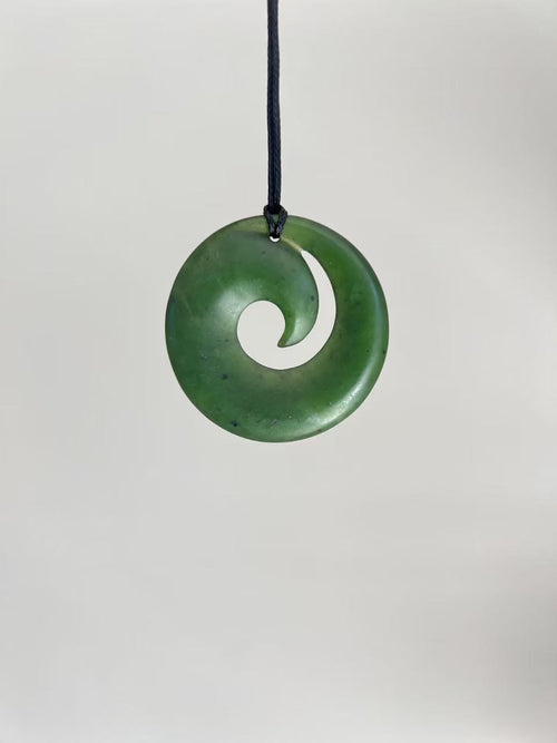 Greenstone / Pounamu Pendant Circled Koru Matt 49mm