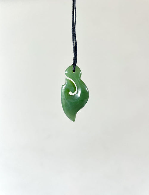 Greenstone / Pounamu Pendant Fish Hook Koru 40mm Matt