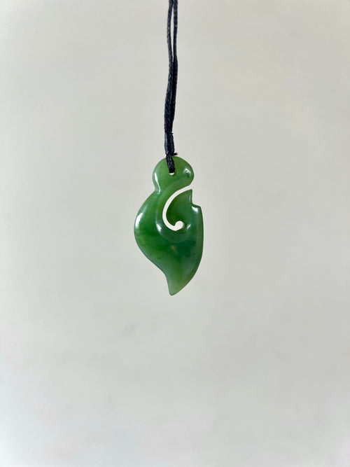 Greenstone / Pounamu Pendant Fish Hook Koru 40mm Matt A