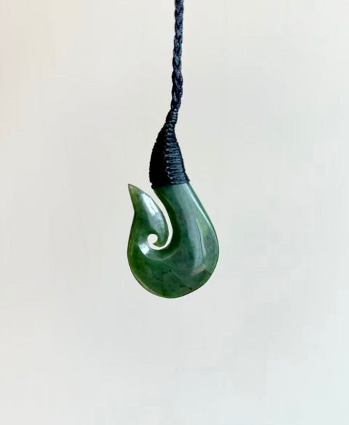 Greenstone / Pounamu Pendant Fish Hook Koru 70mm