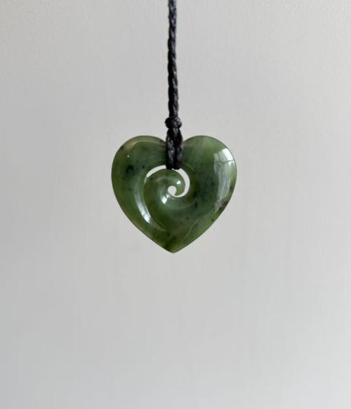 Greenstone / Pounamu Pendant Heart with Koru 40mm