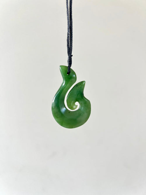 Greenstone / Pounamu Pendant Matt Fish Hook Koru A