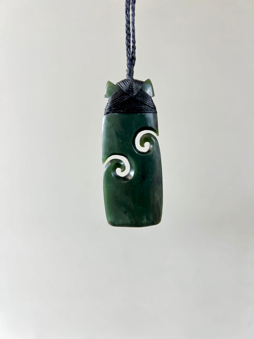 Greenstone / Pounamu Pendant Toki Twin Koru 75mm