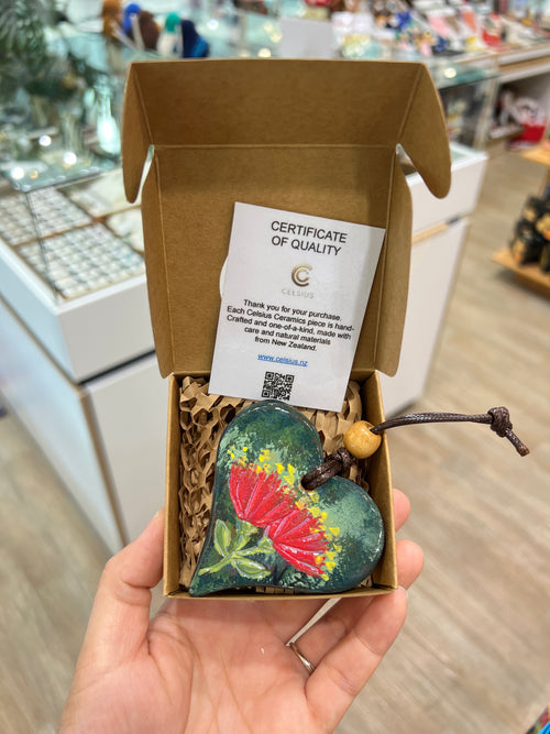 NZ Handcrafted Ceramic Heart S - Pohutukawa