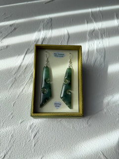 NZ Greenstone / Pounamu Drop Earrings Koru 55mm