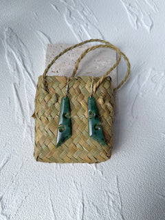 NZ Greenstone / Pounamu Drop Earrings Koru 55mm