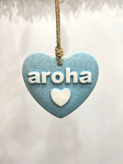 Ceramic Hanging Heart Bluesand Small