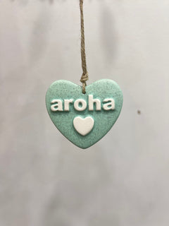 Ceramic Hanging Heart Greensand Mini