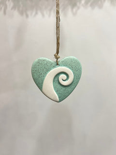 Ceramic Hanging Heart Greensand Mini