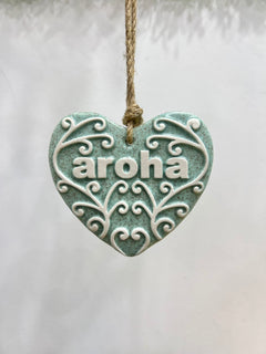 Ceramic Hanging Heart Shape Greensand Small