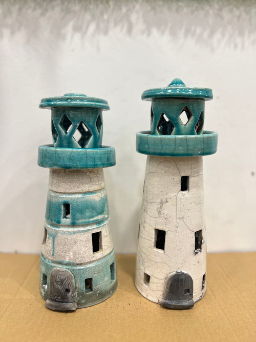 Raku Ceramic Tealight House - Light House Turquoise Blue