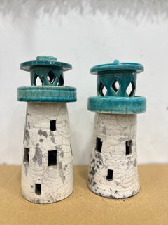 Raku Ceramic Tealight House - Light House Turquoise Small