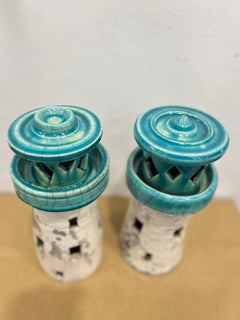 Raku Ceramic Tealight House - Light House Turquoise Small