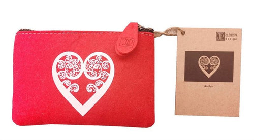 Jo Luping Design - Aroha White On Red - Ecofelt Purse