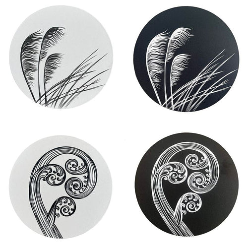 Jo Luping Design - Black and Ivory Set of 4 - Round Coasters