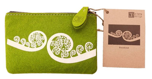 Jo Luping Design - Fernfrond White On Green - Ecofelt Purse