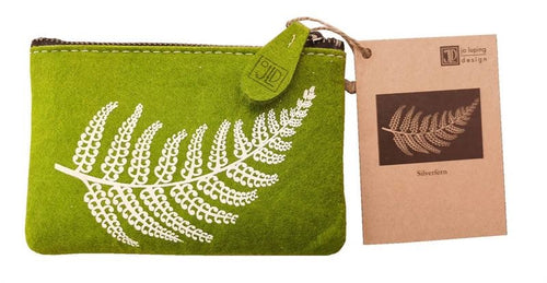 Jo Luping Design - Silverfern White on Green - Ecofelt Purse