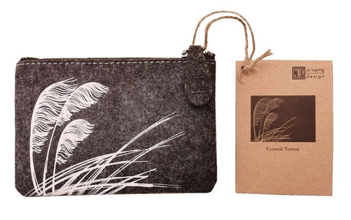 Jo Luping Design - Toetoe White On Grey - Ecofelt Purse