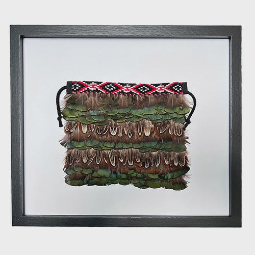 Framed Pheasant Feather Mini Korowai with Red Band