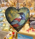NZ Handcrafted Ceramic Heart L - Tui Detailed