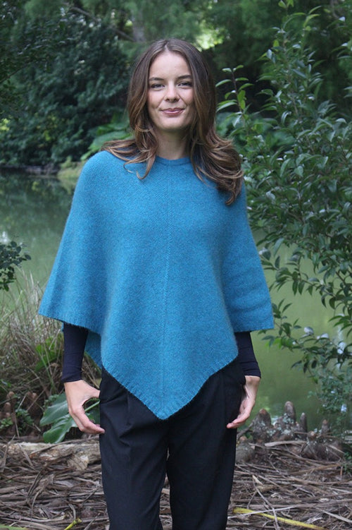 Merino Possum Plain Poncho teal