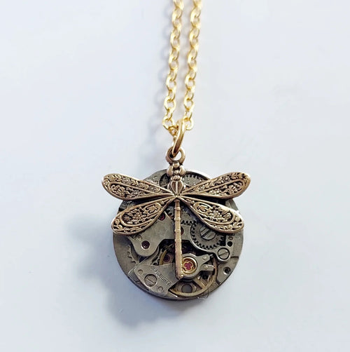 Mini Timepiece Pendant with dragonfly