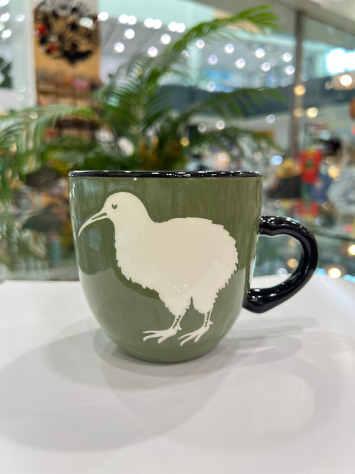 Muted Fern Green Birds Ceramic Mug