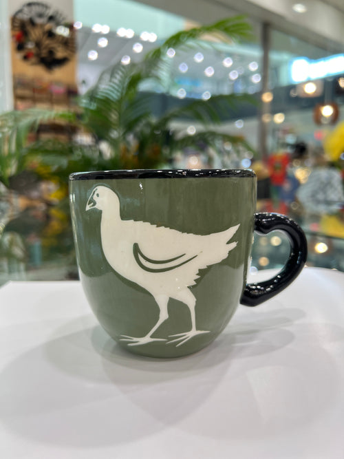 Muted Fern Green Birds Ceramic Mug