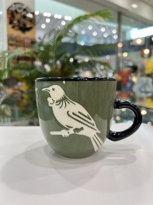 Muted Fern Green Birds Ceramic Mug