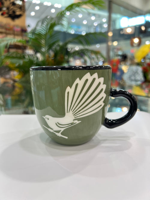 Muted Fern Green Birds Ceramic Mug