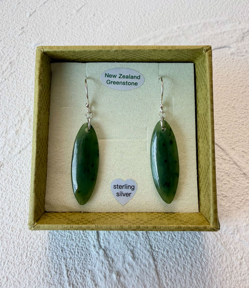 NZ Greenstone / Pounamu Oval Earrings