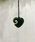 NZ Greenstone Pendant Koru Heart 30mm