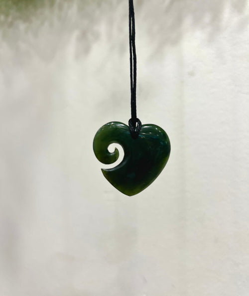 NZ Greenstone Pendant Koru Heart 30mm