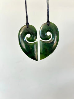NZ Greenstone Pendant Koru Heart Pair (Set of 2)